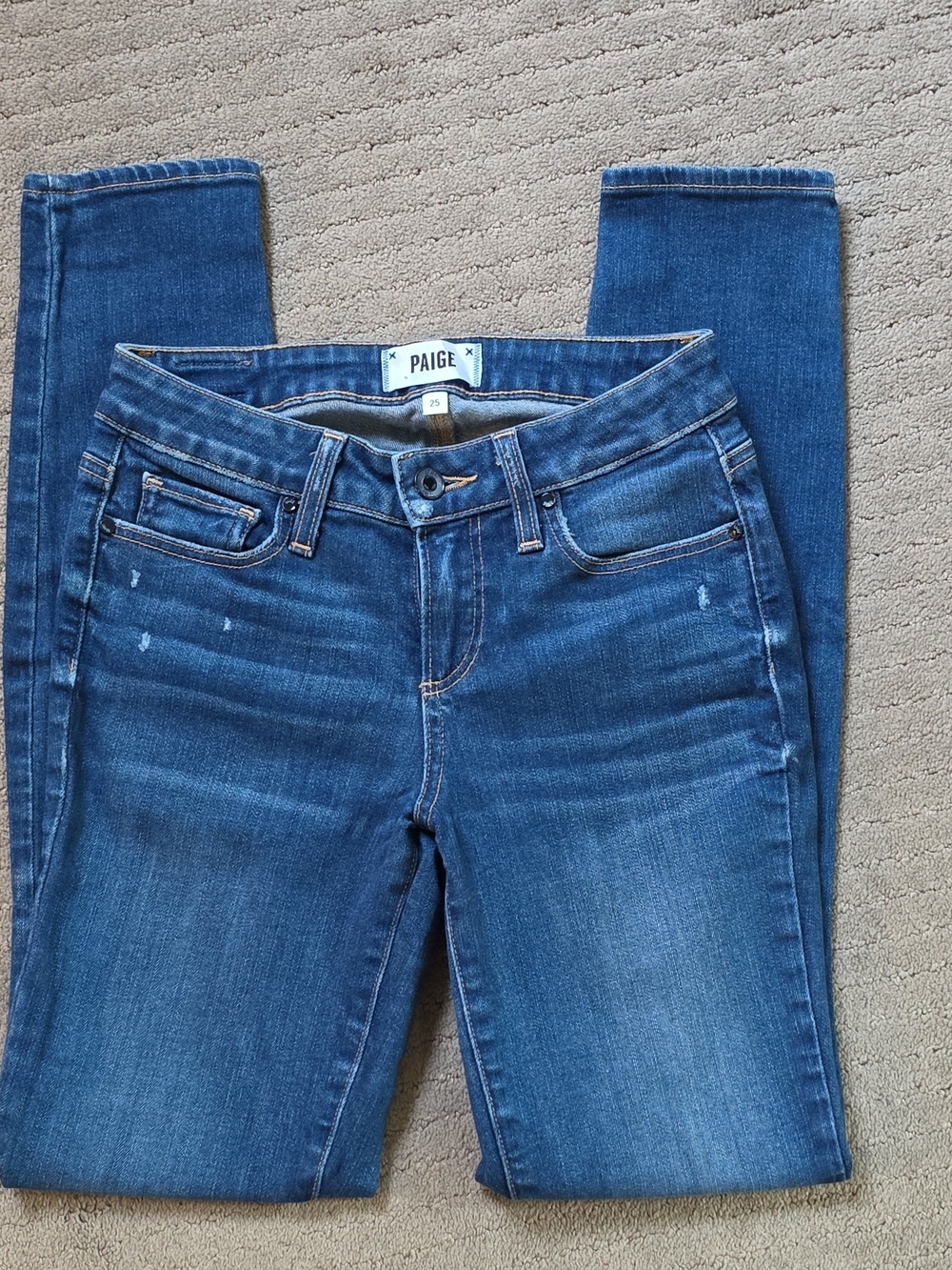 PAIGE Mid-Rise Skinny Jeans in Medium Blue Wash